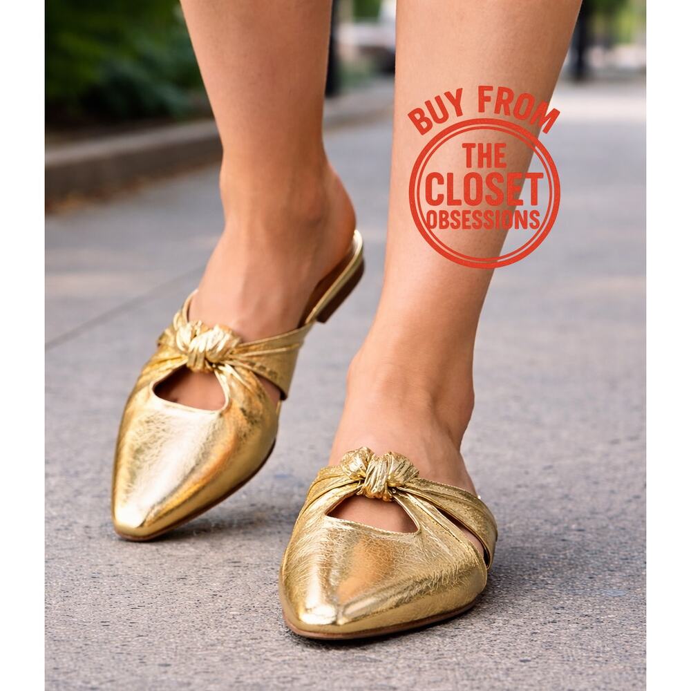 ZARA Gold Metallic Knot Mules NWT Square Toe Resort Sandals 7.5 8